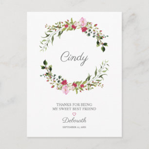 Postal Gracias a tus mejores amigos Floral Wreath en rojo