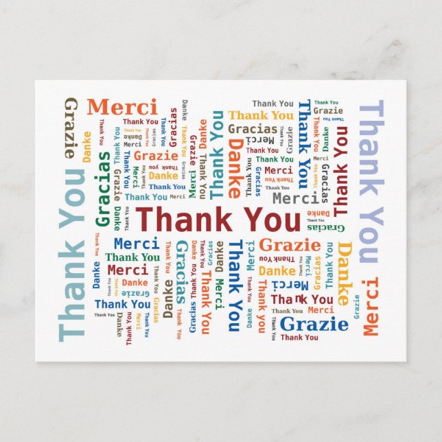 Postal Gracias a Word Cloud en 5 idiomas (Anverso)