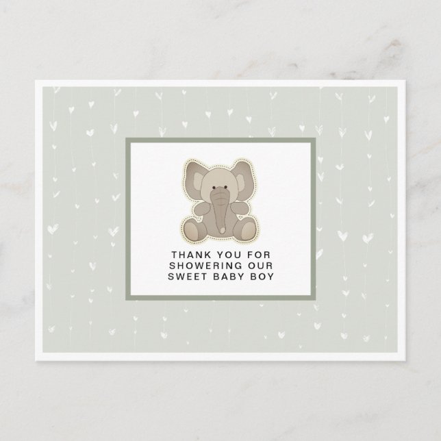 Postal Gracias adorables por el baby shower del elefante  (Anverso)