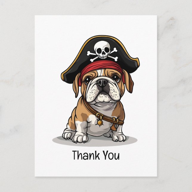 Postal Gracias al cráneo del Bulldog pirata en inglés (Anverso)