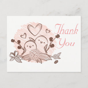 Postal Gracias Amor Pájaros Boda Rosa y Marrón Amor