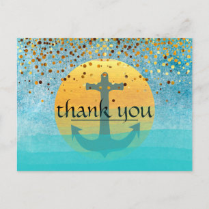 Postal Gracias, Anchor Náutico Confetti Purpurina Moon