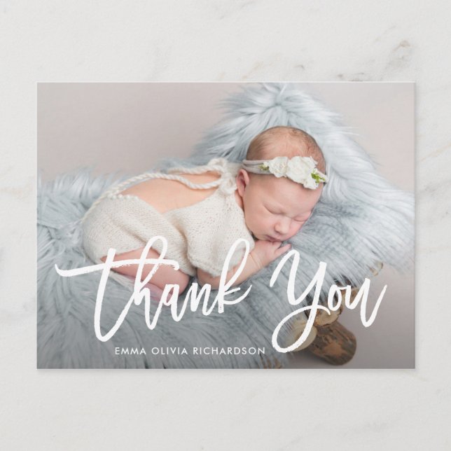 Postal Gracias | Anuncio de Nacimiento con Foto y Letra M (Anverso)