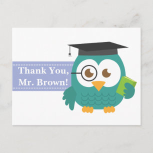 Postal Gracias, aprecio del profesor, búho del profesor
