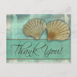 Postal Gracias azul acuático - con conchas marinas
