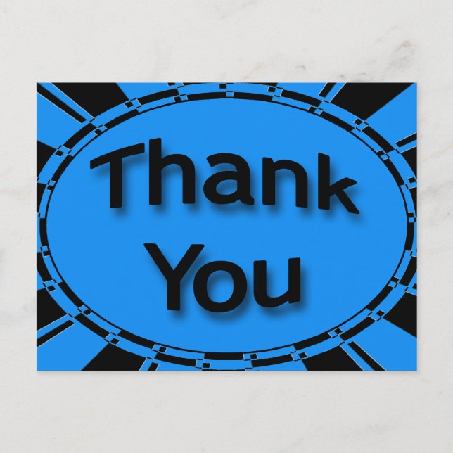 Postal Gracias azul turquesa brillante negro (Anverso)
