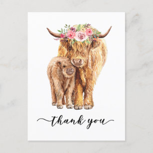 Postal Gracias, Baby Shower Highland Cow  