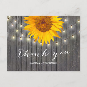 Postal Gracias Barn Wood Sunflower & String Lights