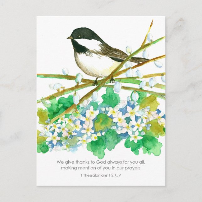 Postal Gracias Biblia Escritura Thessalonians Chickadee (Anverso)