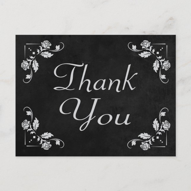 Postal Gracias Black Chalkboard Floral Post Card (Anverso)