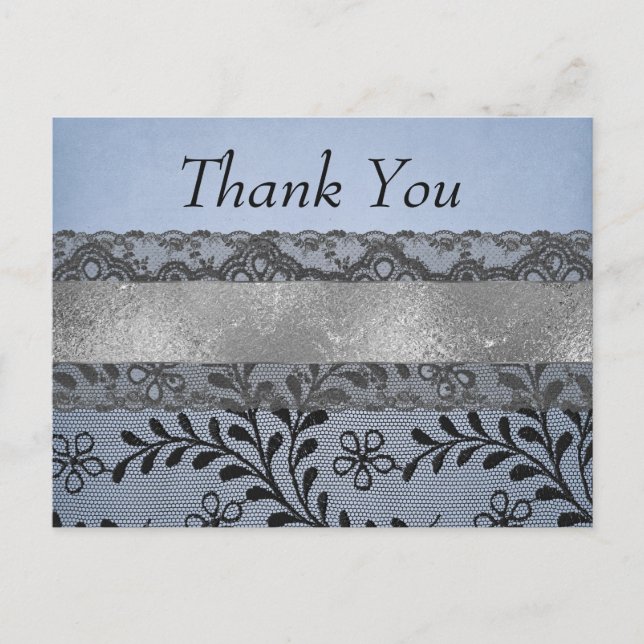 Postal Gracias Blue and Black Faux Lace con Silver (Anverso)