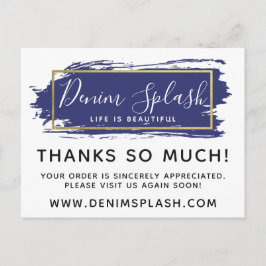 Postal Gracias Blue Paint Stroke & Gold 4-Photo