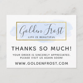 Postal Gracias Blue Watercolor claro y Gold 4-Photo