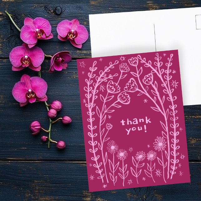 Postal GRACIAS Boceto caprichoso floral garabato  (THANK YOU Floral Whimsical Sketch Doodle Postcard
)