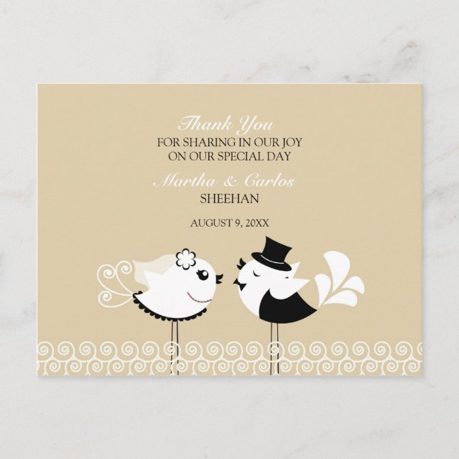 Postal Gracias Boda Aves Postcard (Anverso)