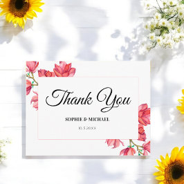 Postal Gracias Boda Blanco Rosa Floral Magnolia