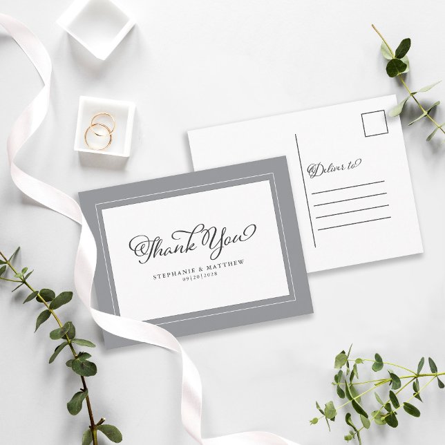 Postal Gracias Boda Caligrafía Moderna Gris Elegante (Subido por el creador)