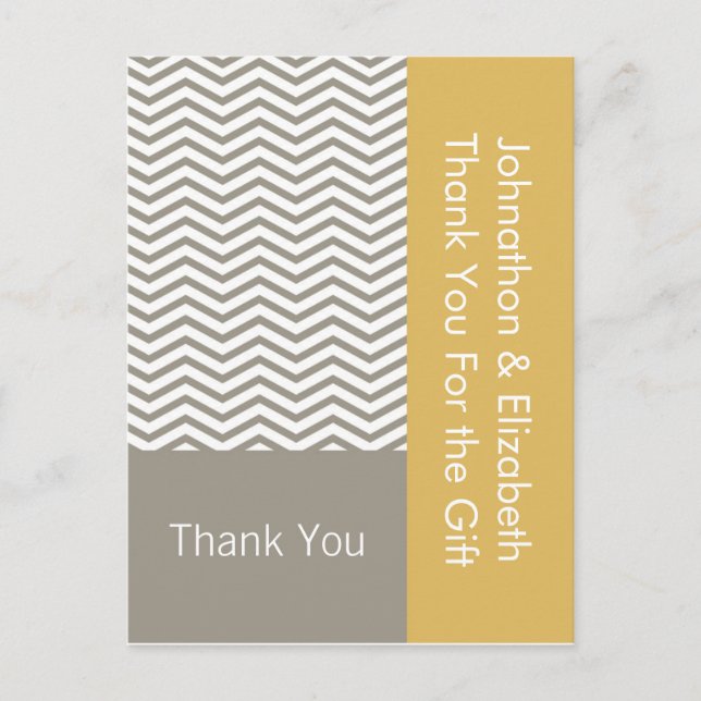 Postal Gracias Boda Compromiso Gray White Chevron (Anverso)