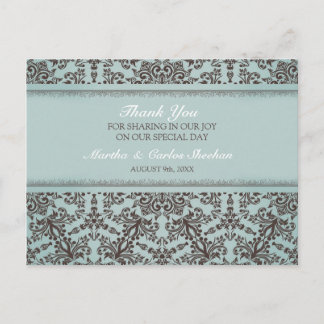 Postal Gracias, Boda Damask Postcard