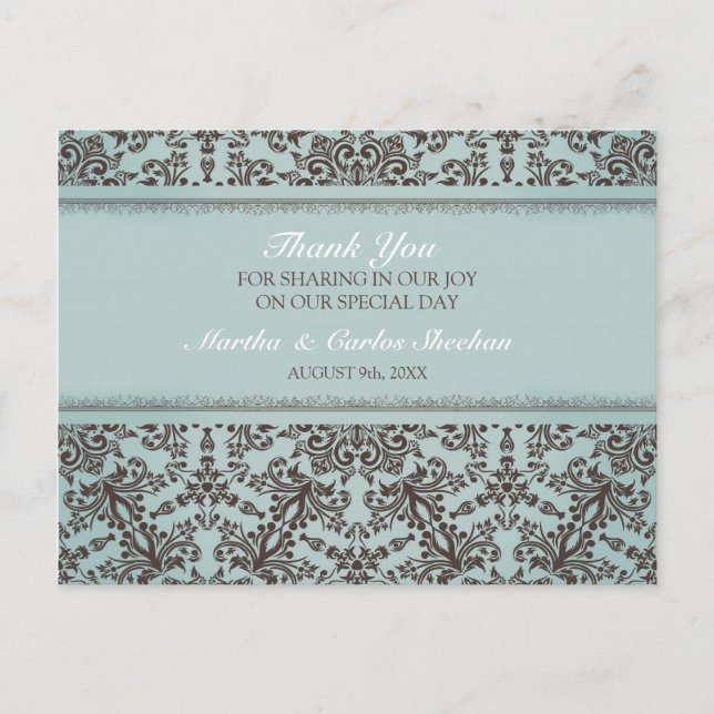 Postal Gracias, Boda Damask Postcard (Anverso)