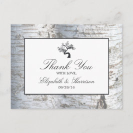 Postal Gracias Boda de árbol de birch plateado rústico