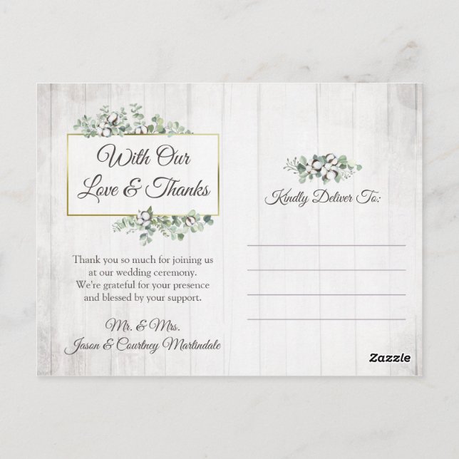 Postal Gracias Boda de foto de Southern Cotton 3 (Reverso)