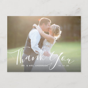 Postal Gracias Boda de fotos con letras de mano y letras 