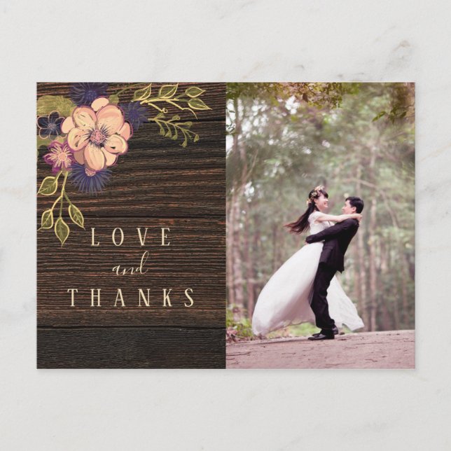 Postal Gracias Boda de fotos de madera (Anverso)