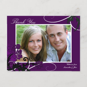 Postal Gracias Boda de fotos Postcard Purple Floral