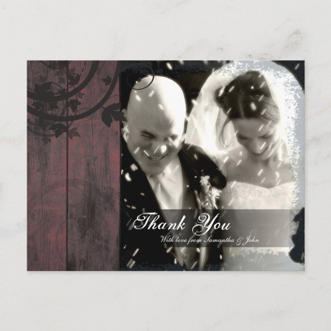 Postal Gracias Boda de fotos Postcard Rustic Barn Board (Anverso)