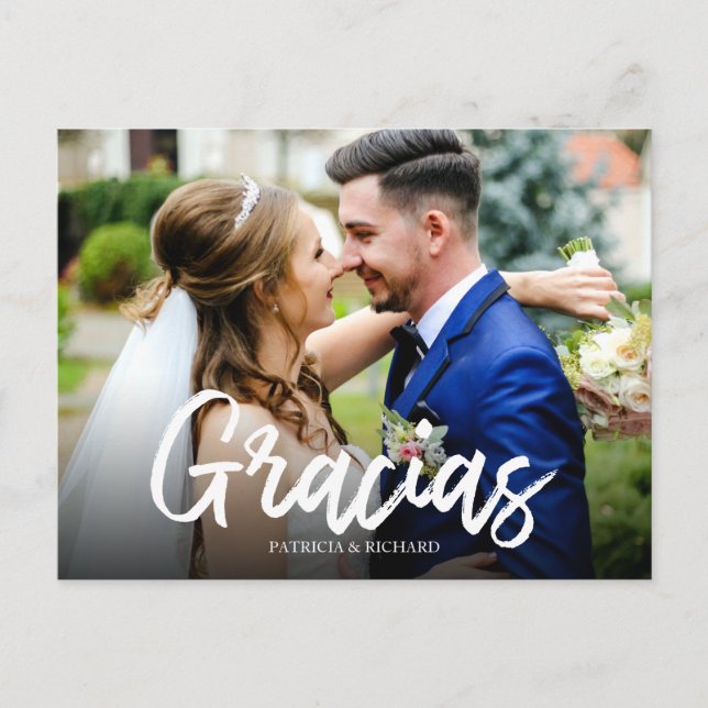 Postal Gracias Boda De Guión Elegante (Anverso)