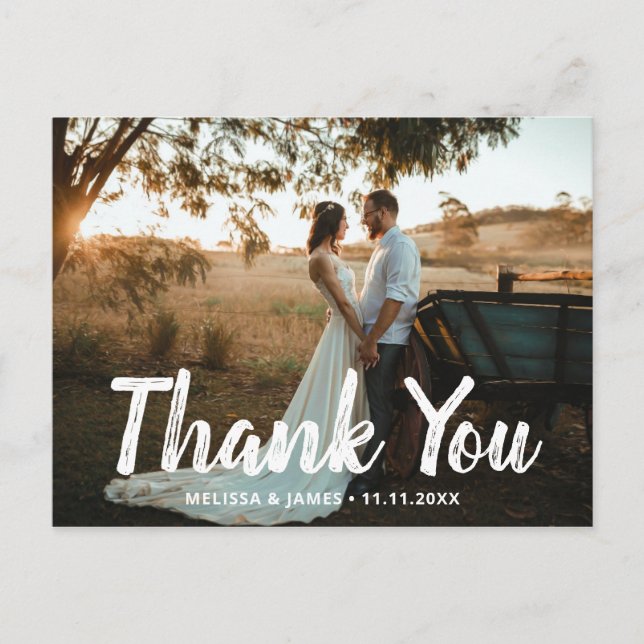 Postal Gracias Boda de guiones de pincel (Anverso)