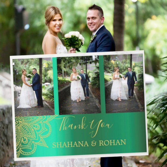 Postal Gracias Boda de oro verde al estilo indio (Subido por el creador)