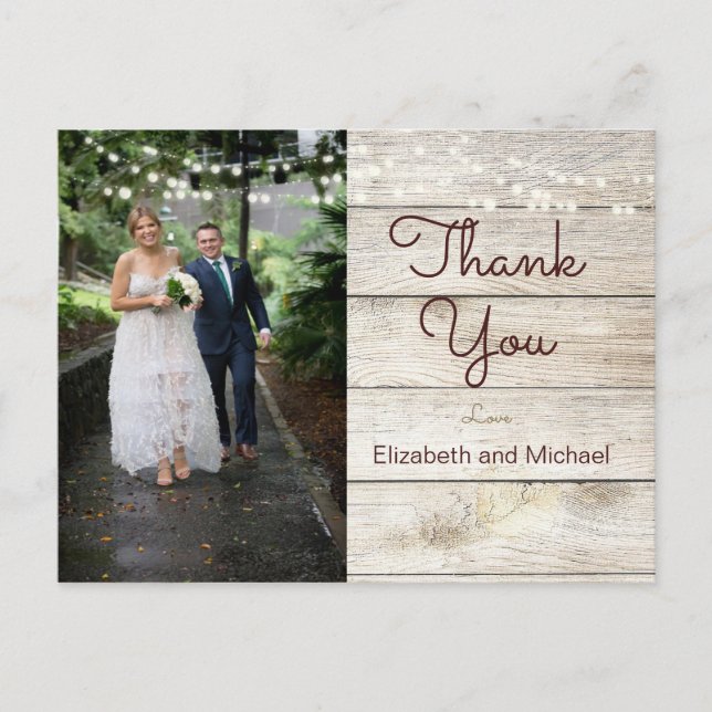 Postal Gracias Boda de Rustic Photo Modern Lights (Anverso)