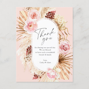 Postal Gracias Boda floral graso Rubor Pink Boho Pampas