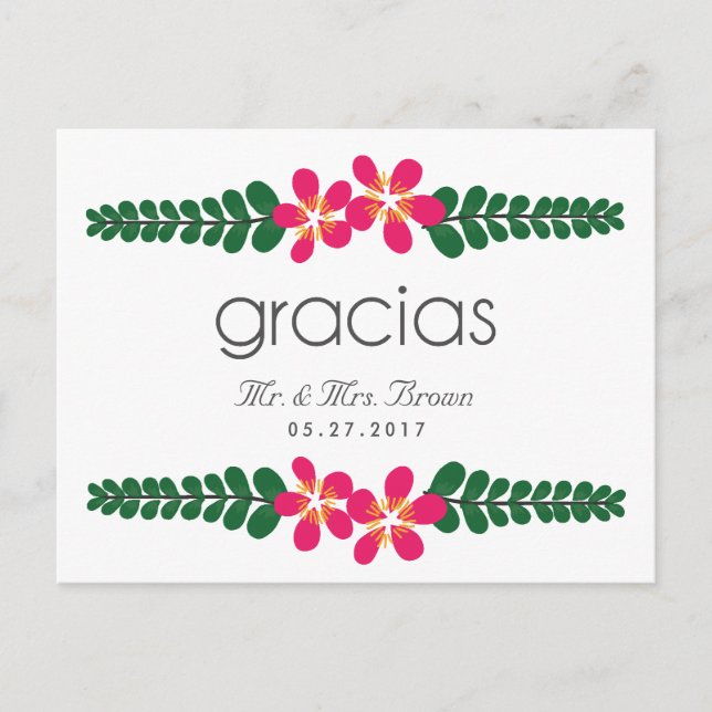 Postal Gracias Boda Floral Rosa (Anverso)