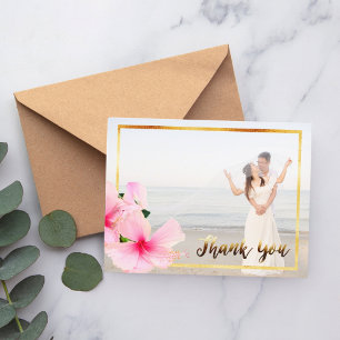 Postal Gracias boda foto rosa floral