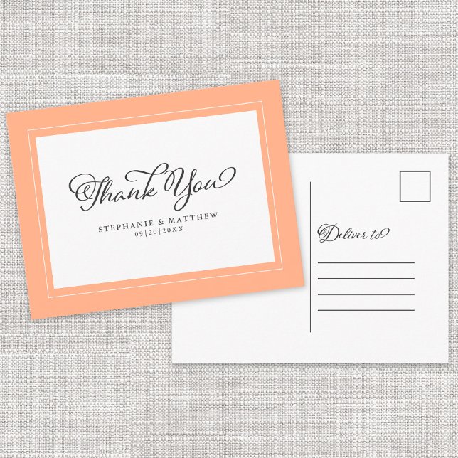 Postal Gracias Boda Modern Calligraphy Moda Peach (Subido por el creador)