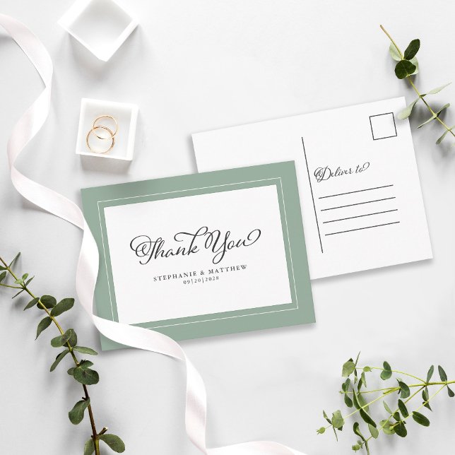 Postal Gracias Boda Modern Calligraphy Sage Green (Subido por el creador)