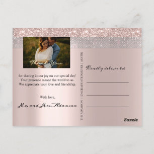 Postal Gracias Boda Photo Silver Gray Rosa Gold