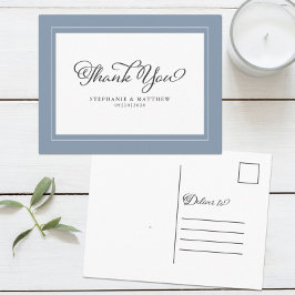 Postal Gracias Bodas Caligrafía Moderna Azul Polvo