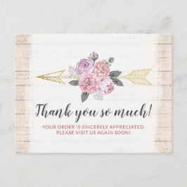 Postal Gracias Bohemia Rústica Floral Flechas Rubor Pink