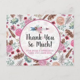 Postal Gracias Boho Moda Rustic Feather Arrow Floral