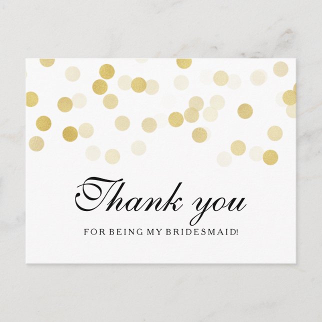 Postal Gracias, Bridesmaid Faux Relieve metalizado dorado (Anverso)