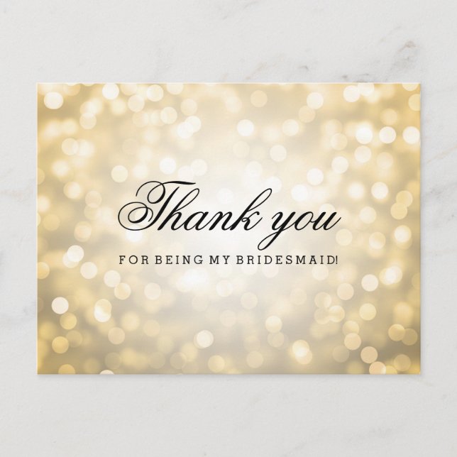 Postal Gracias, Bridesmaid Gold Purpurina Lights (Anverso)