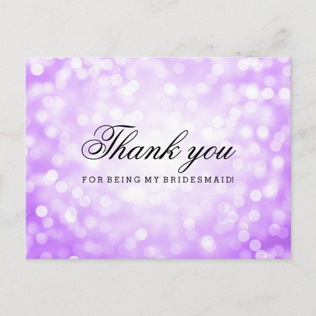 Postal Gracias, Bridesmaid Purple Purpurina Lights (Anverso)