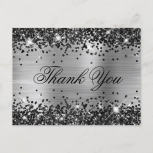 Postal Gracias Brillante Glitter Plateada Hoja Lujosa