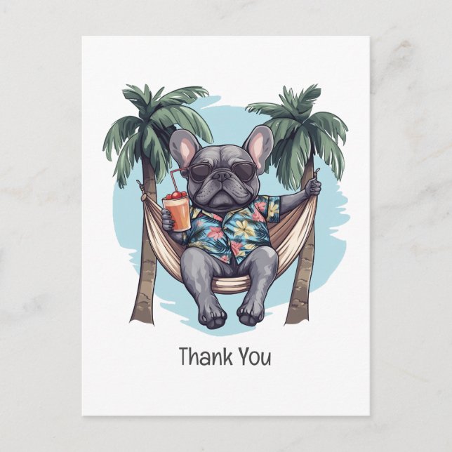 Postal Gracias Bulldog Francés Con Camisa Hawaiana (Anverso)