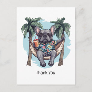 Postal Gracias Bulldog Francés con Top Hawaiano