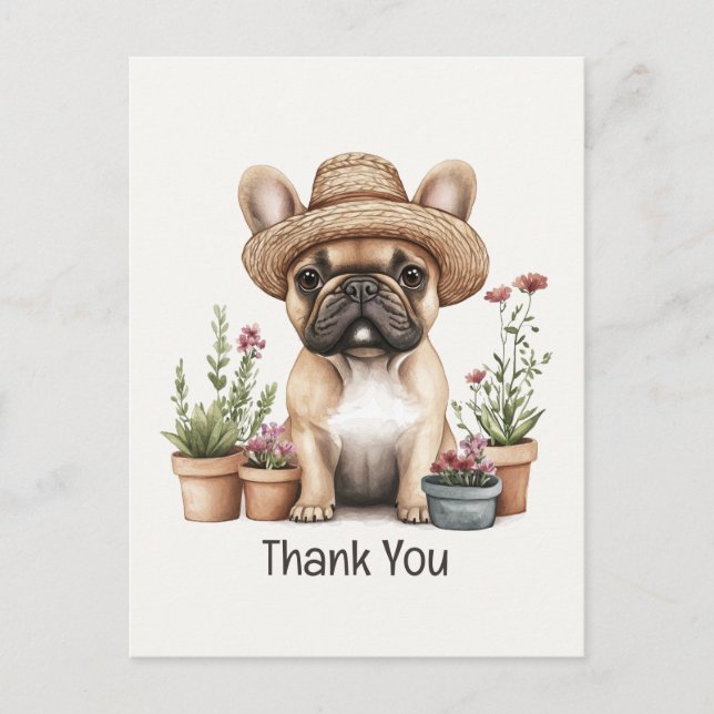 Postal Gracias Bulldog francés Jardining Flower Pots (Anverso)